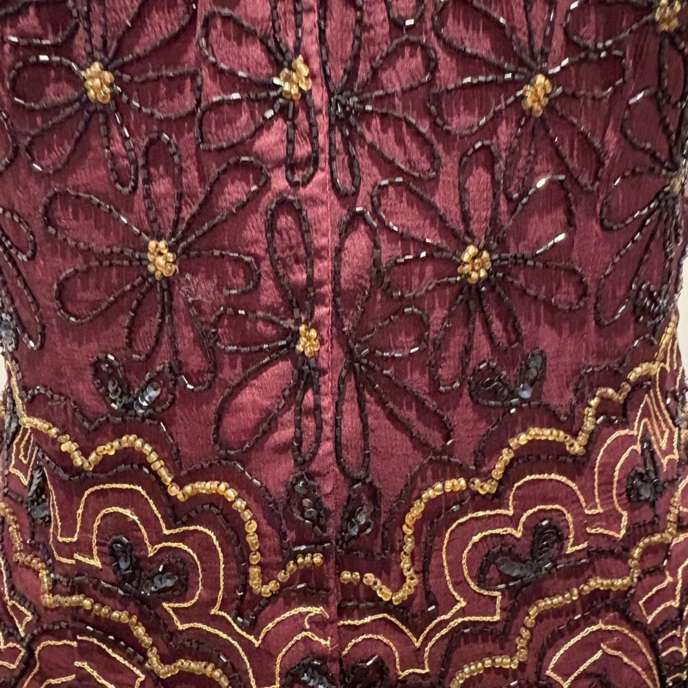 Papell Boutique Evening Burgundy and Black Silk Sleeveless Top XL - Picture 10 of 14